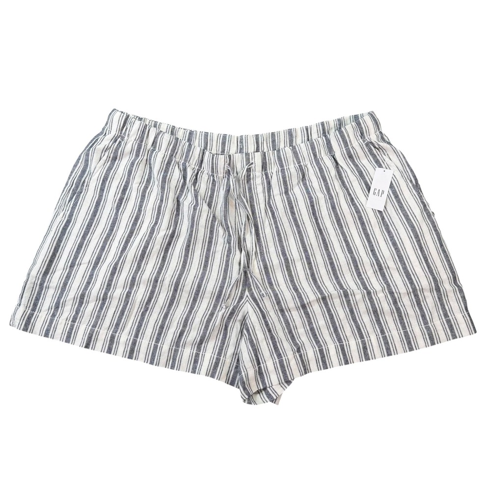 GAP Women Linen Blend Striped Drawstring Pull On Shorts Size XL